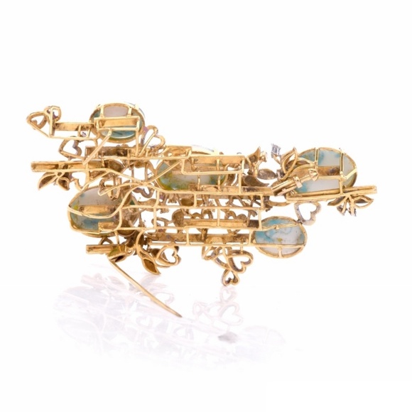 Vintage Diamond Turquoise 14K Gold Pendant Pin - Picture 3 of 5